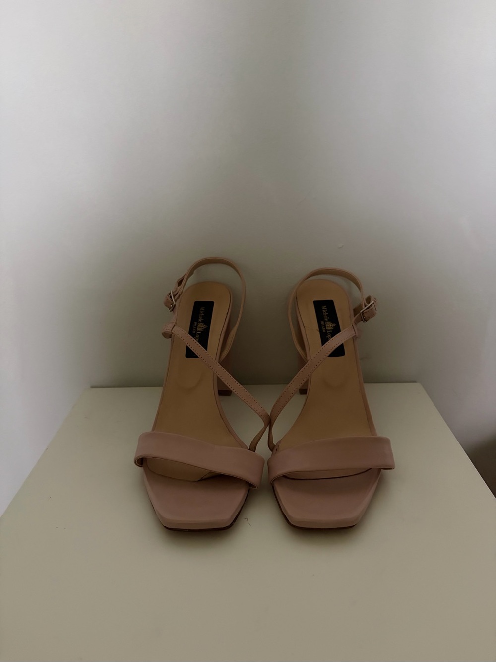 Michele Lopriore Slingback Square-Toe Heeled Sandals in Nude